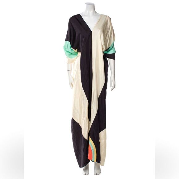 Louisa Parris Silk Abstract Color Block Oversized Long Dress or Kaftan One Size - Picture 2 of 3